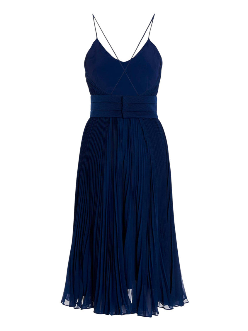 Blue Pleated V Neck Midi Dress 2