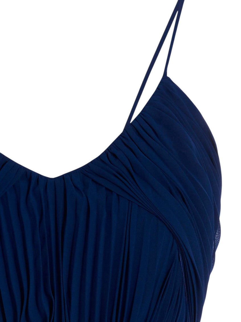Blue Pleated V Neck Midi Dress 5