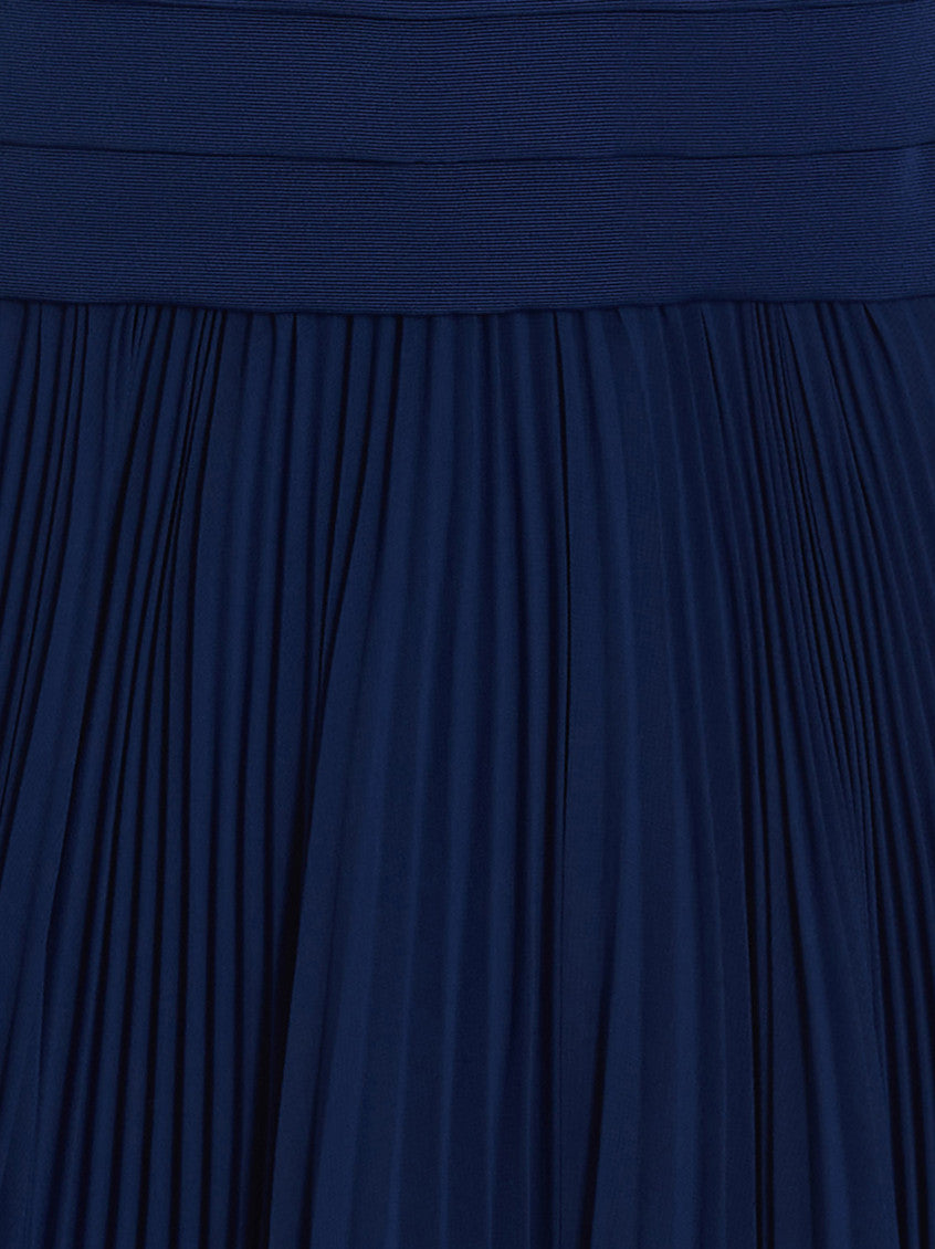 Blue Pleated V Neck Midi Dress 6