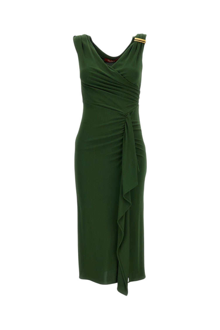 Green Solid V Neck Midi Dress 1