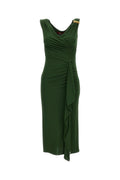 Green Solid V Neck Midi Dress 1