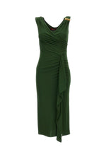 Green Solid V Neck Midi Dress 1