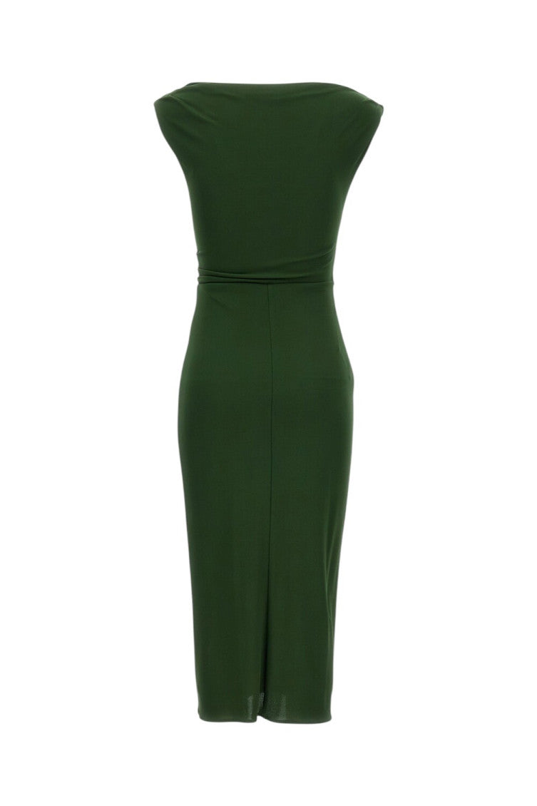 Green Solid V Neck Midi Dress 2