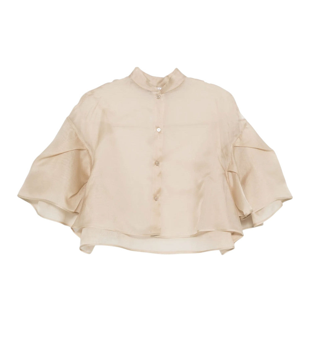 Beige Solid Mandarin Collar Sweater 1