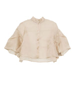 Beige Solid Mandarin Collar Sweater 1