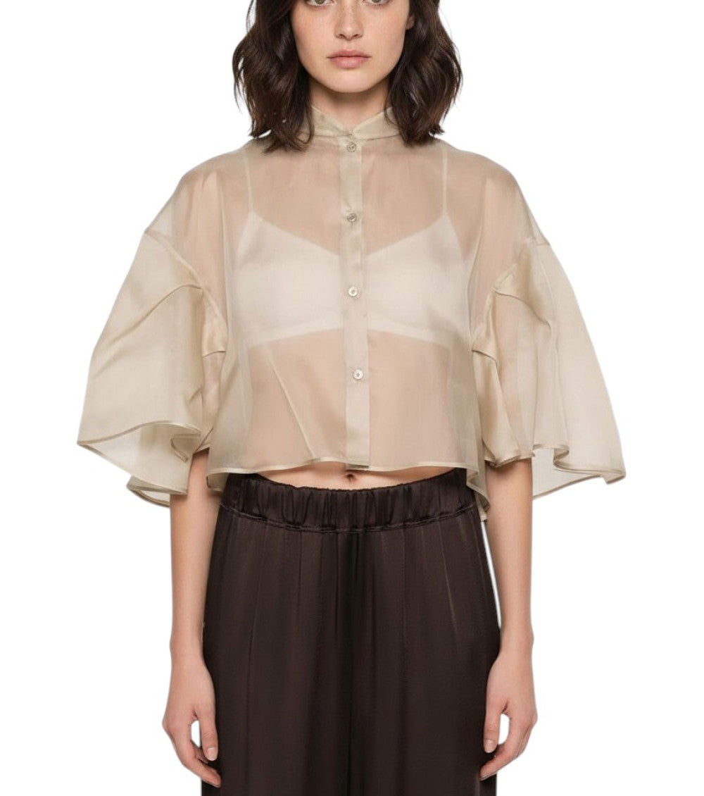 Beige Solid Mandarin Collar Sweater 2