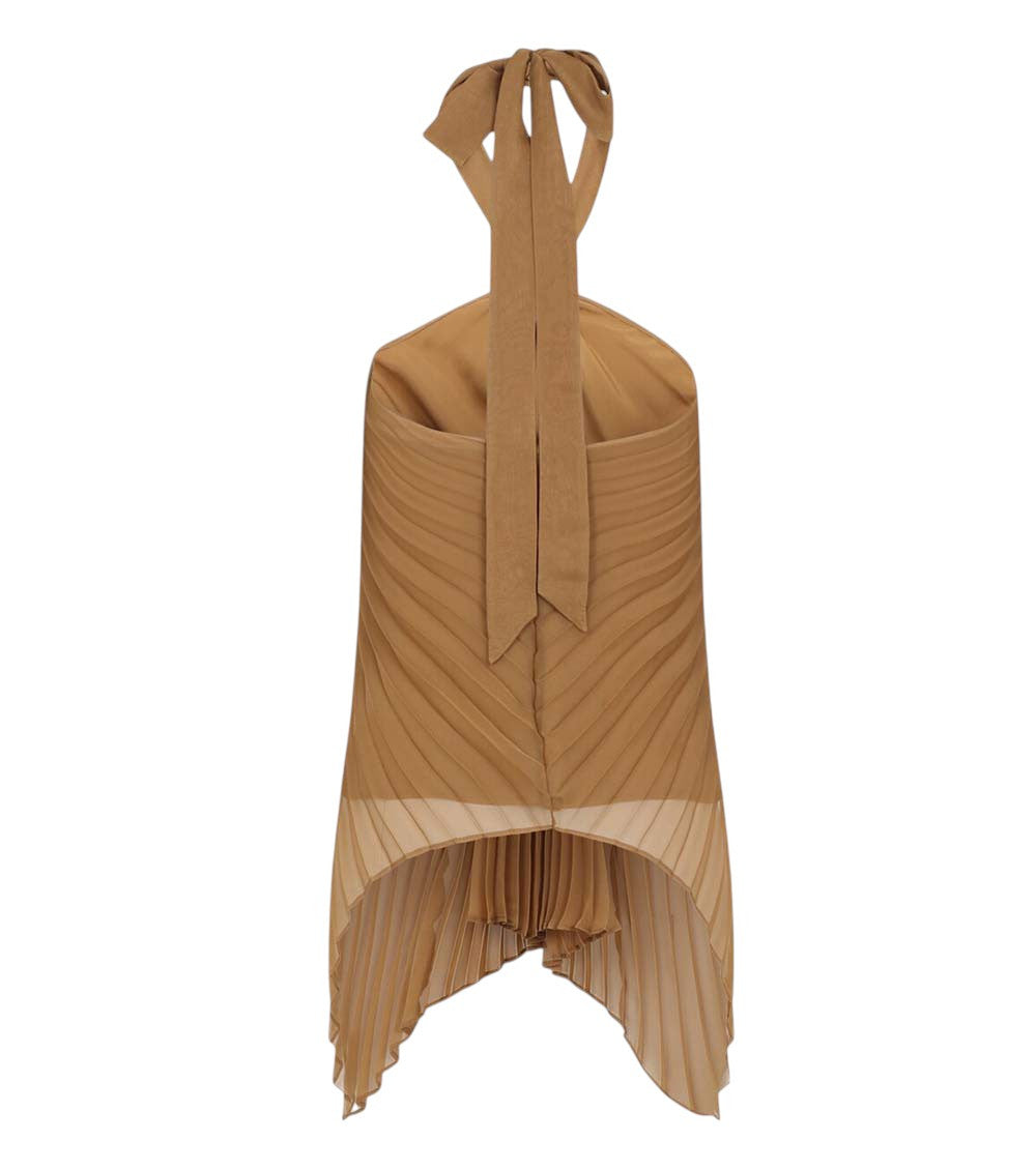 Brown Pleated Halter Neck Top 2