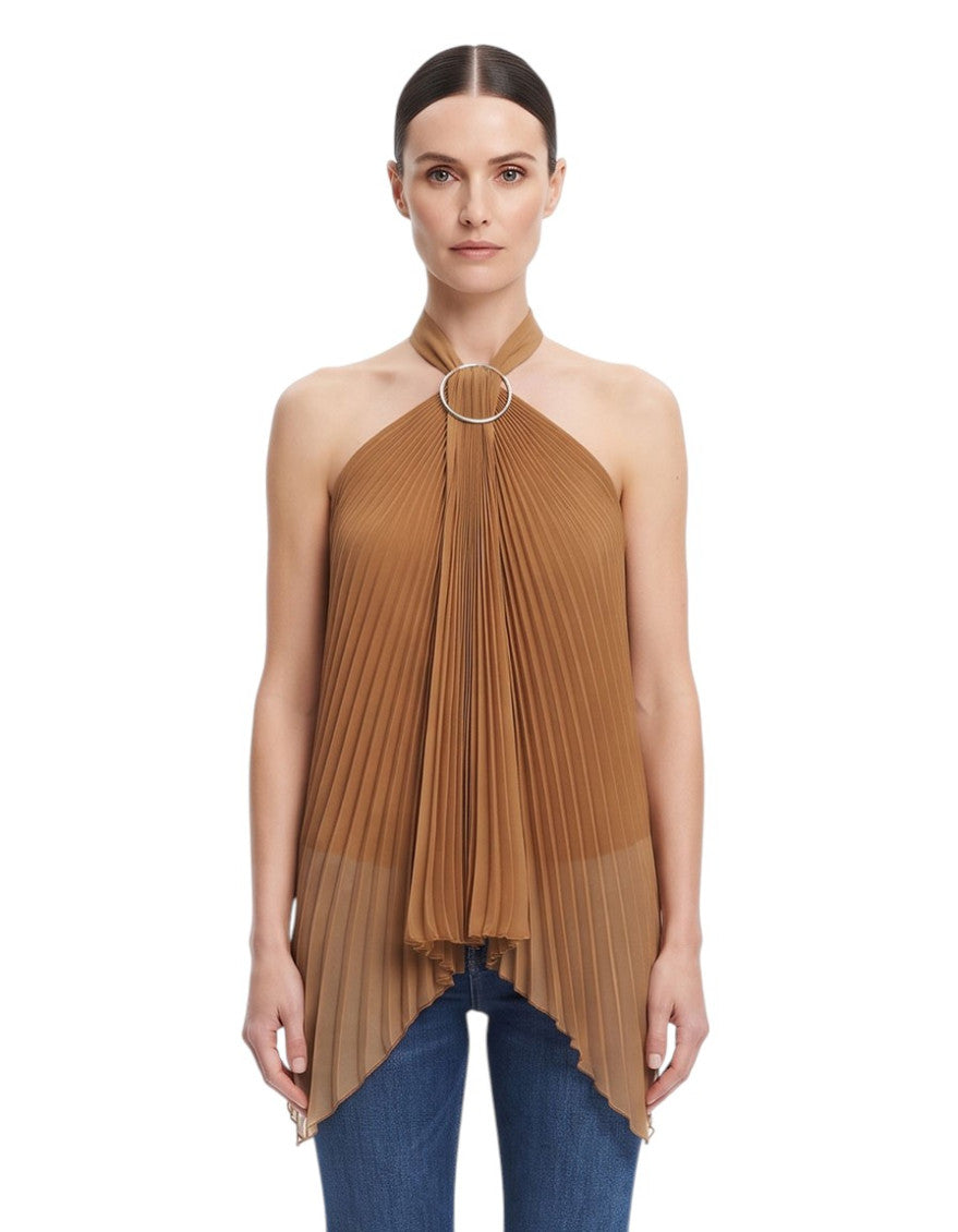 Brown Pleated Halter Neck Top 3