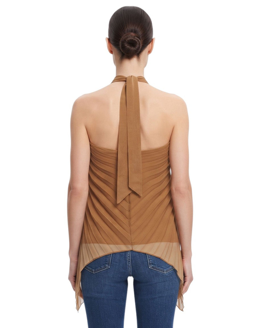 Brown Pleated Halter Neck Top 4