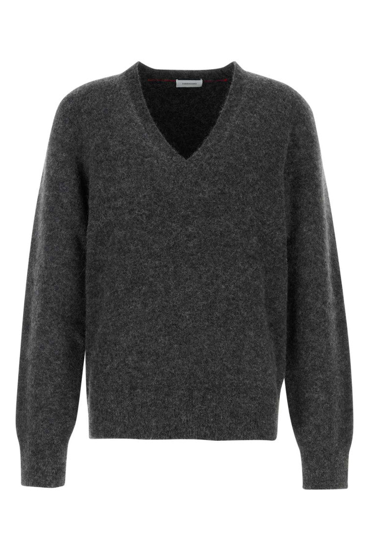 Charcoal stretch alpaca blend sweater 1