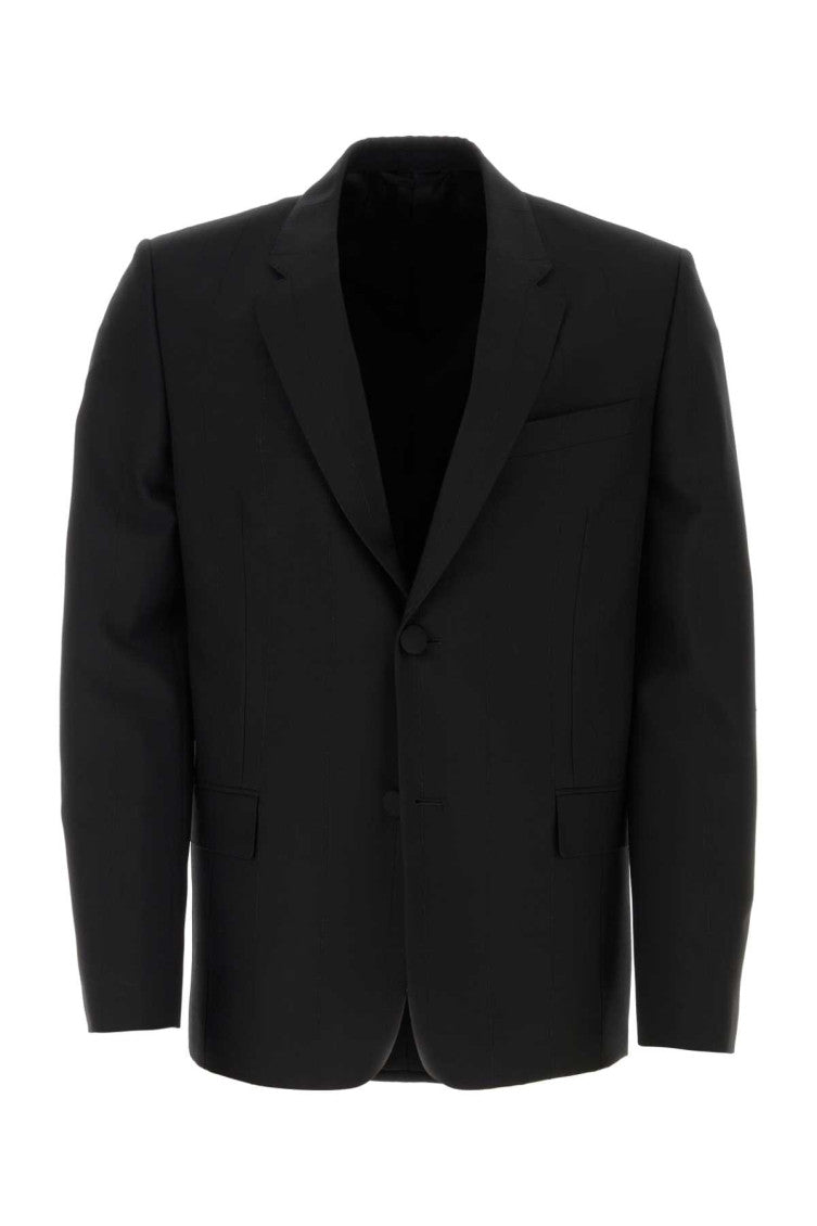 Black stretch wool blend blazer 1