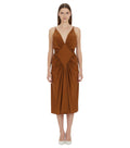 Brown V Neck Midi Dress 1