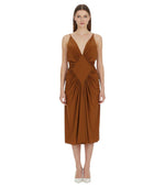Brown V Neck Midi Dress 1
