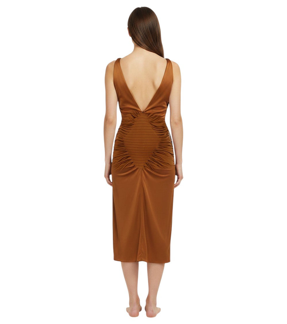 Brown V Neck Midi Dress 2