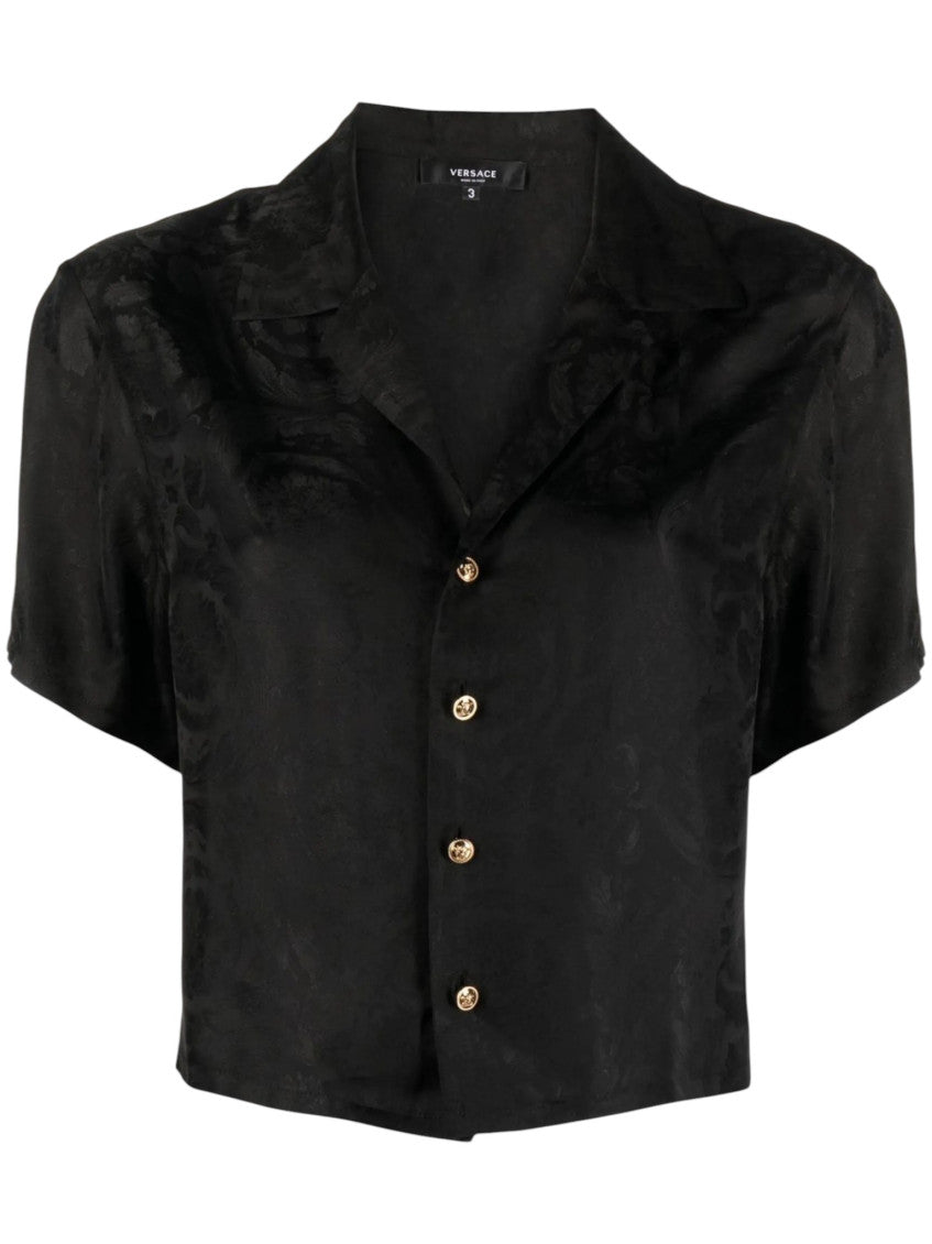 Black Floral Shirt Collar Top 1