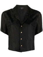 Black Floral Shirt Collar Top 1