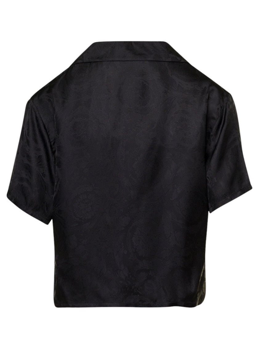 Black Floral Shirt Collar Top 2