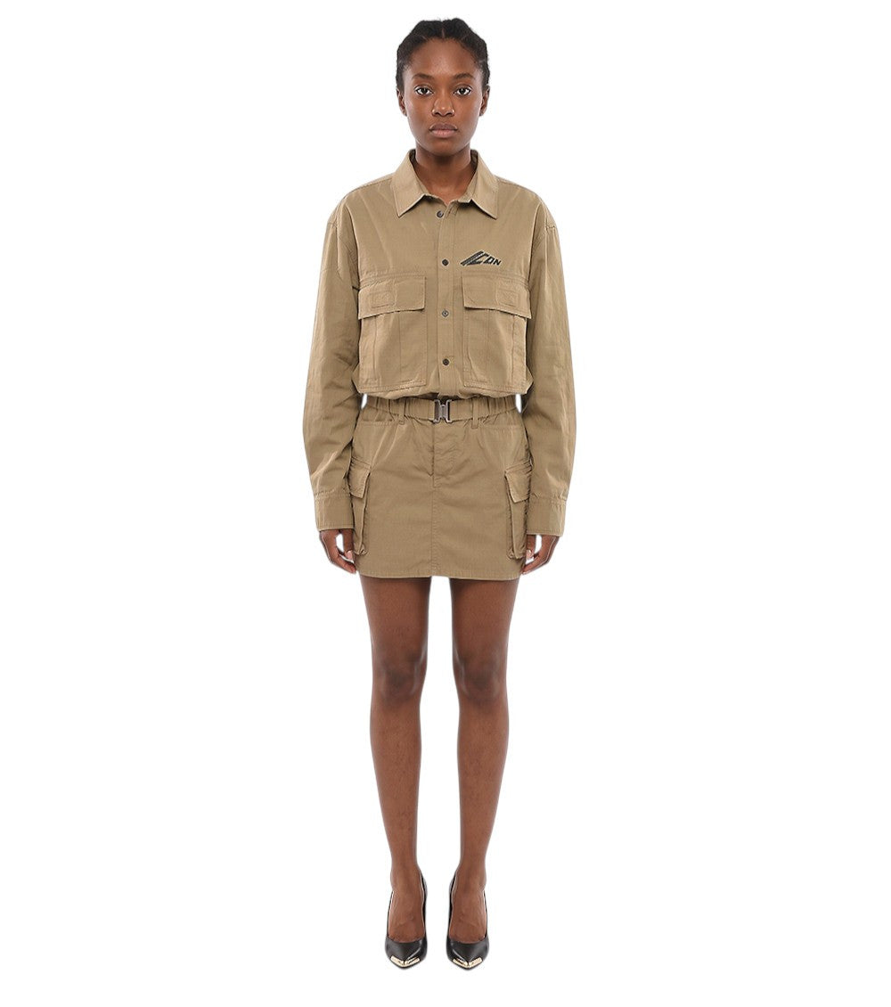 Beige Shirt Collar Mini Dress 1