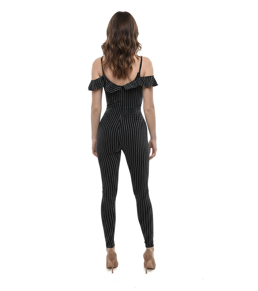 Black Stripes V Neck Jumpsuit 2