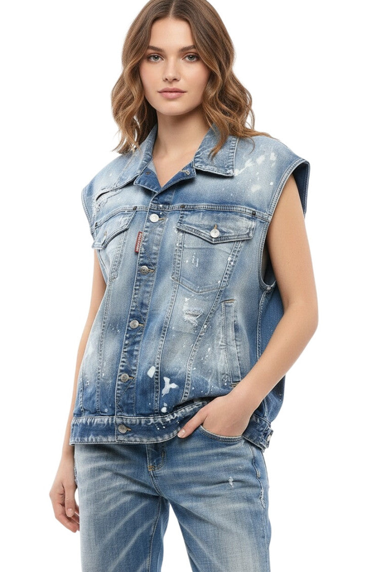 Sky Blue Distressed Shirt Collar Jacket 1