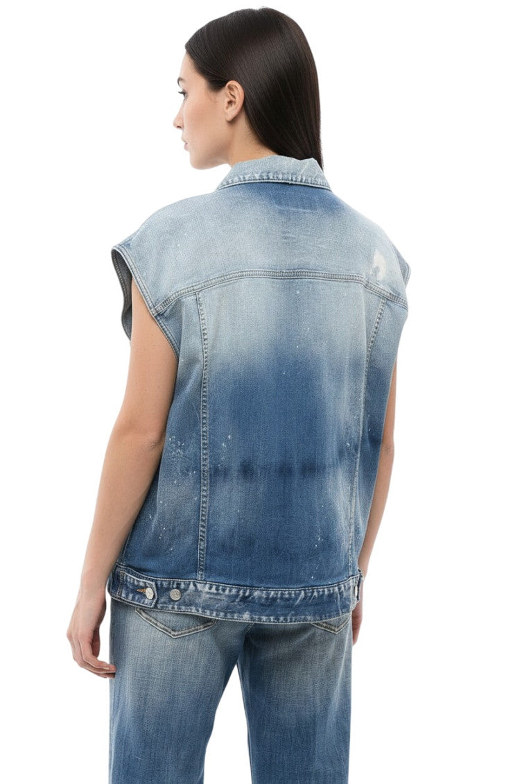 Sky Blue Distressed Shirt Collar Jacket 2