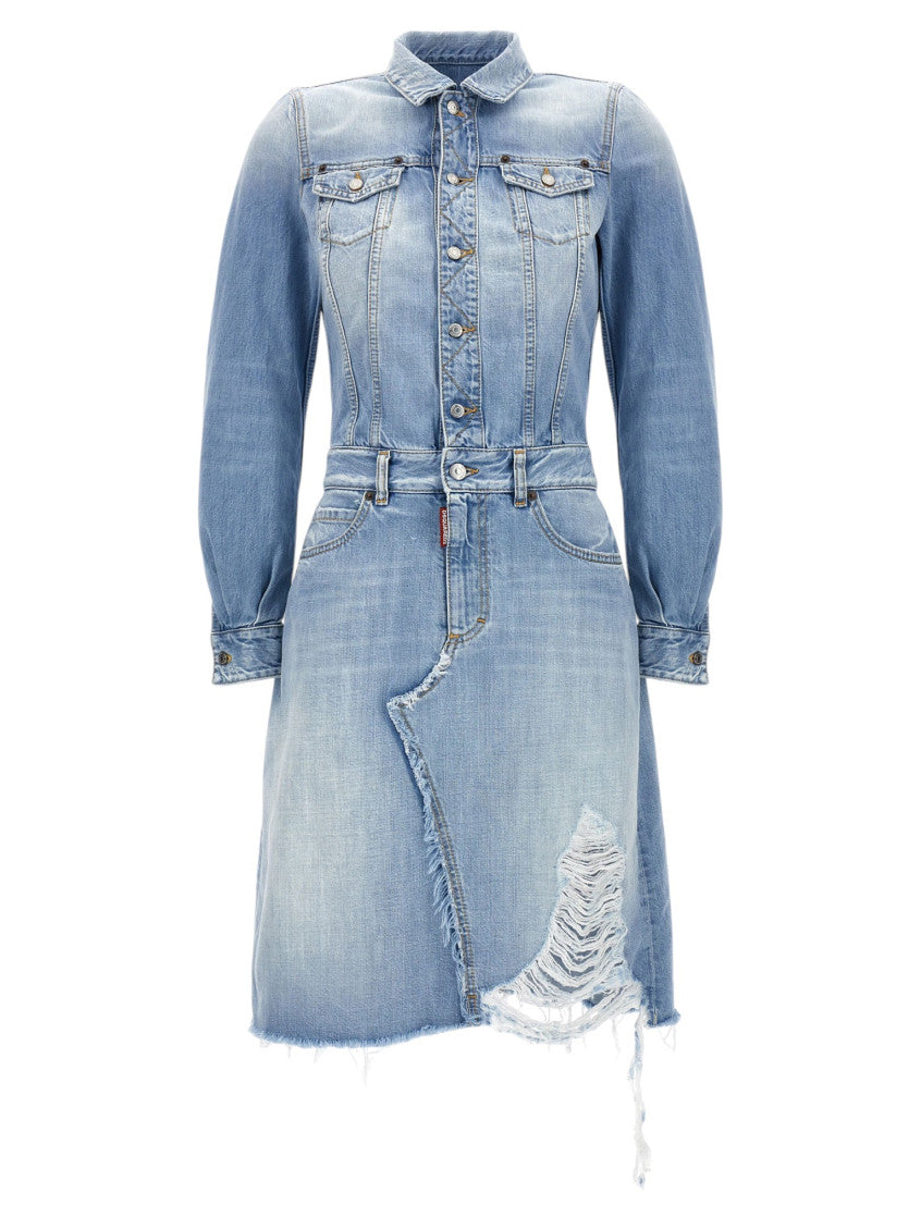 Light Blue Shirt Collar Mini Dress 1