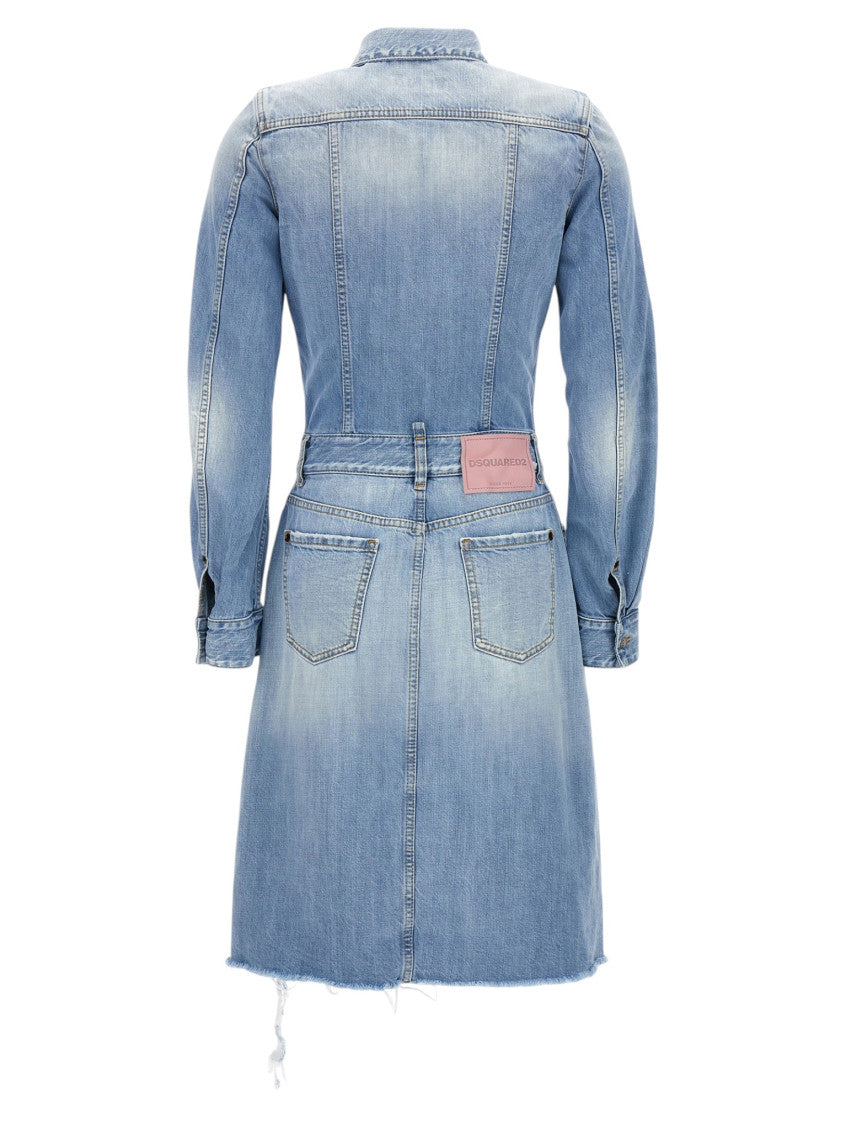 Light Blue Shirt Collar Mini Dress 2