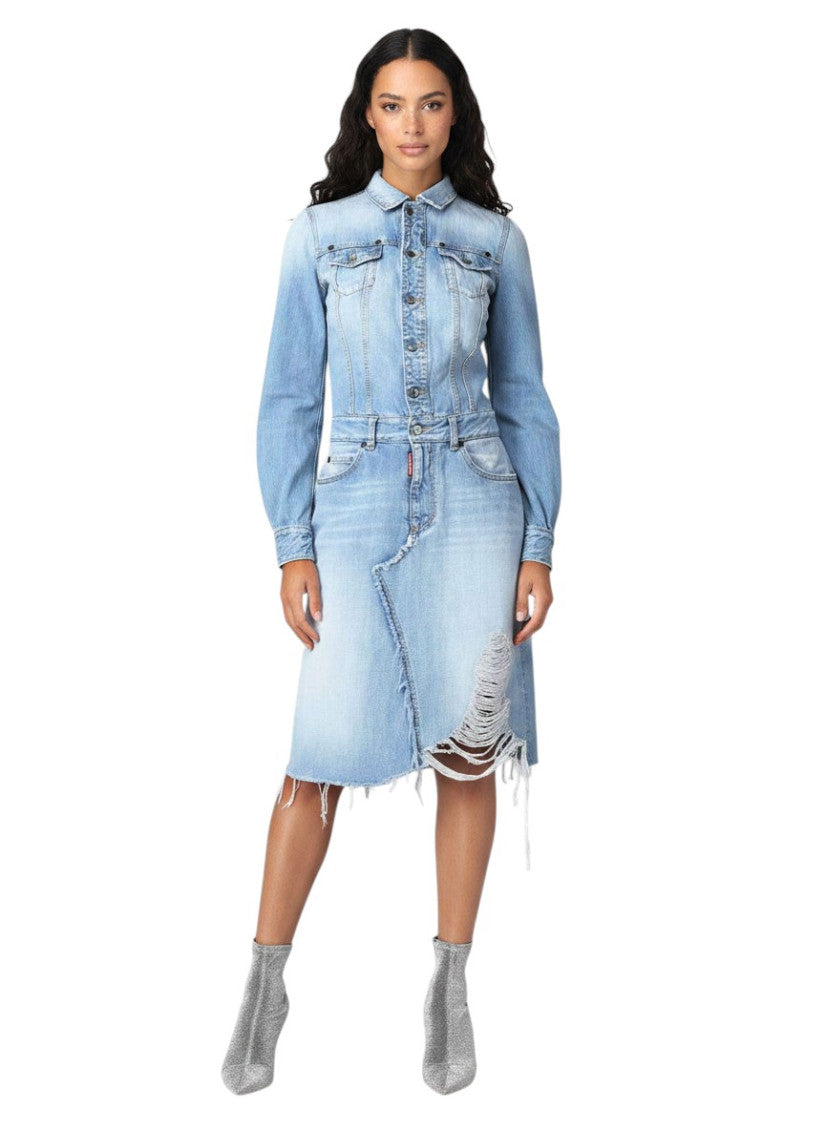 Light Blue Shirt Collar Mini Dress 3