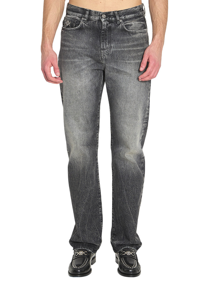 Grey Straight Mid Rise Jeans 1
