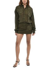 Dark Green Floral Mini Dress 1