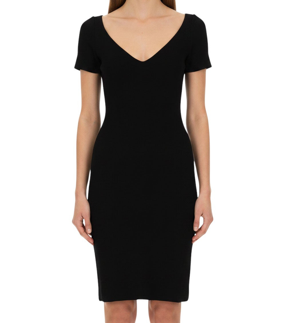 Black V Neck Knee Length Dress 1