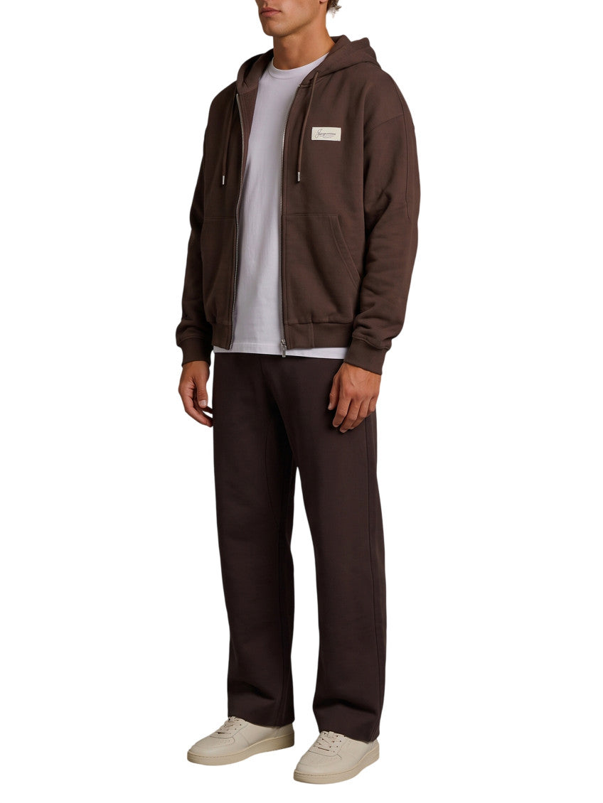 Brown Zip Up Logo Hoodie 2