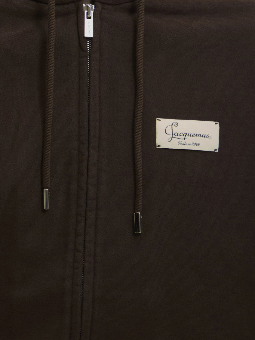 Brown Zip Up Logo Hoodie 4