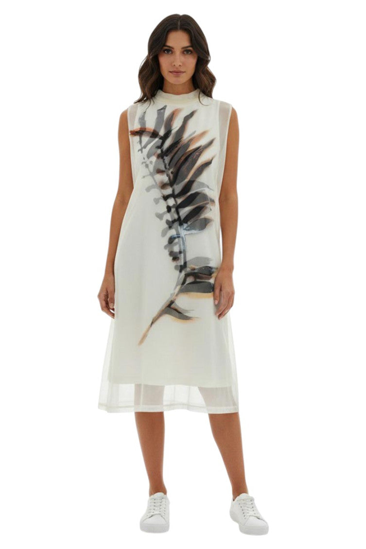 White Abstract Mock Collar Midi Dress 1