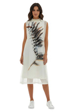 White Abstract Mock Collar Midi Dress 1