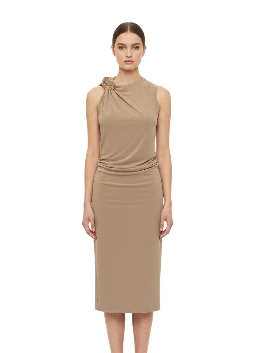 Brown Crew Neck Midi Dress 1