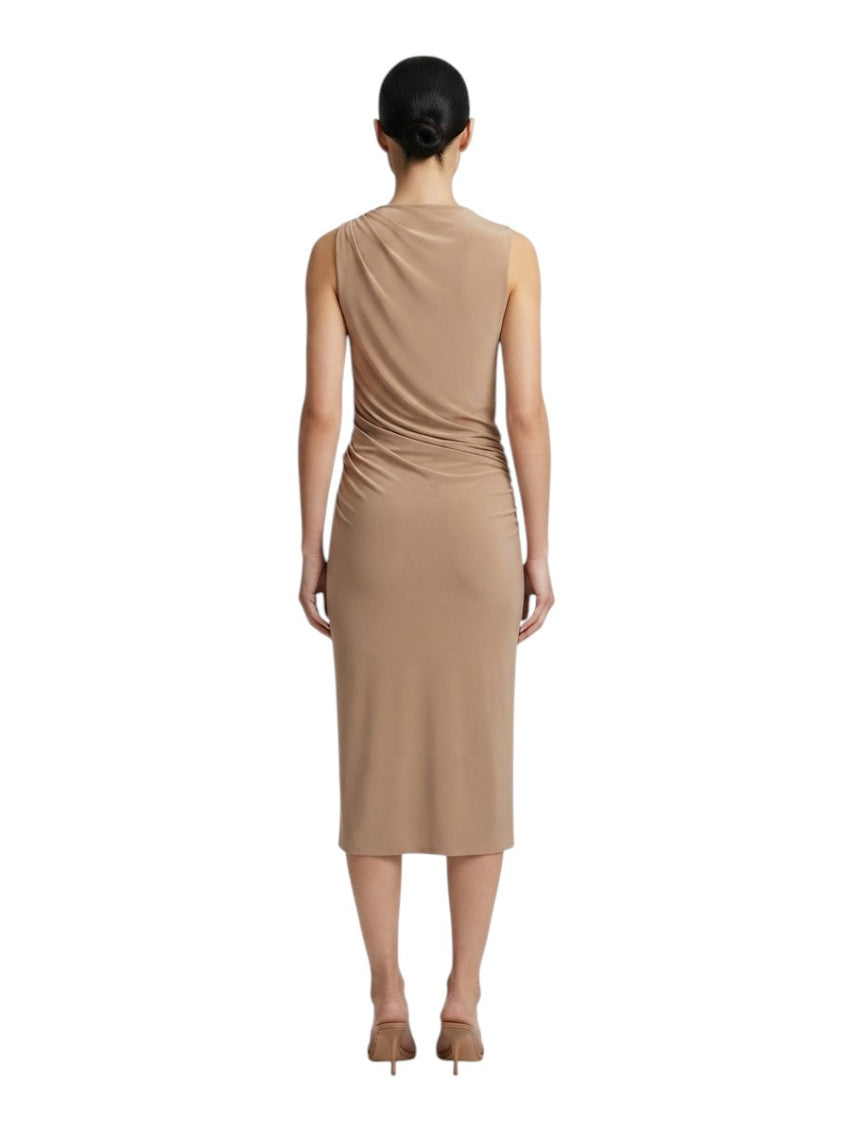 Brown Crew Neck Midi Dress 2