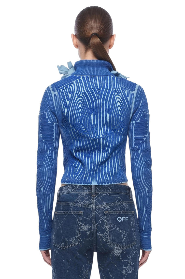 Blue Embroidered Turtle Neck Sweater 2