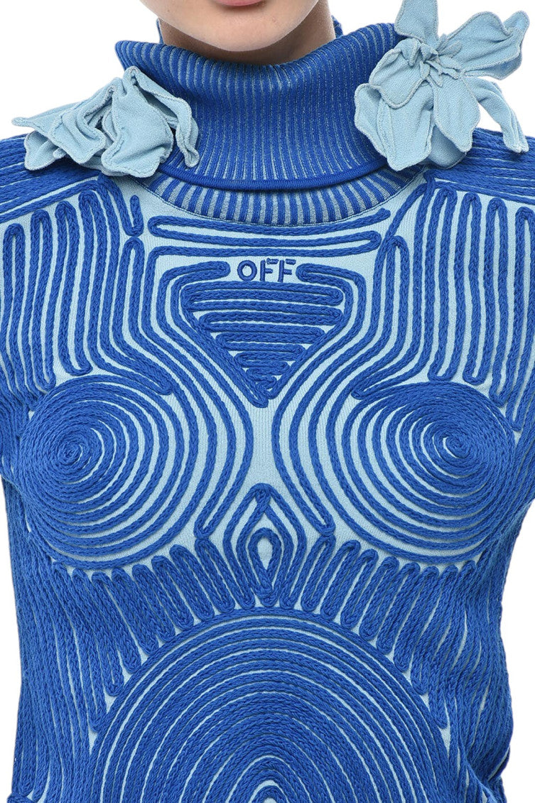 Blue Embroidered Turtle Neck Sweater 3