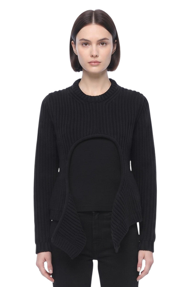 Black Knitted Crew Neck Sweater 1