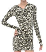 Beige Printed V Neck Mini Dress 1