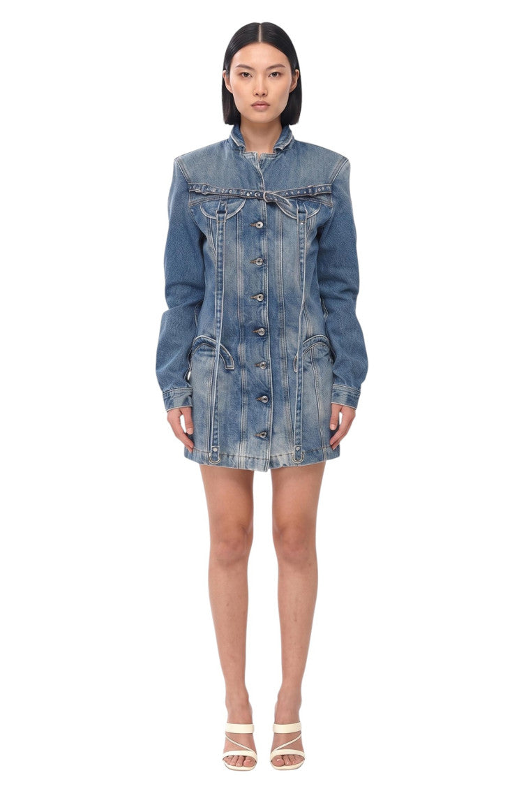 Blue Mandarin Collar Mini Dress 1