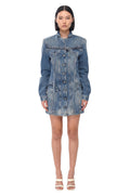Blue Mandarin Collar Mini Dress 1