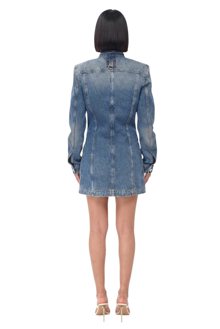 Blue Mandarin Collar Mini Dress 2