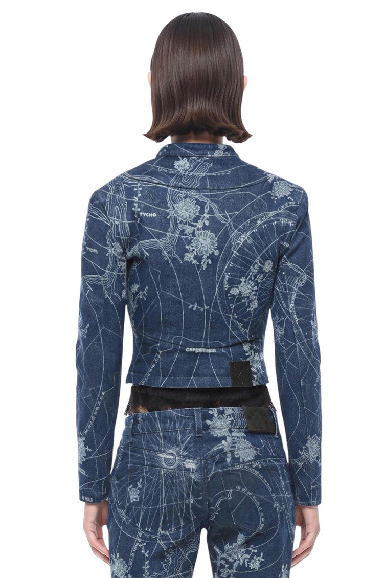 Blue Printed Band Collar Jacket 2