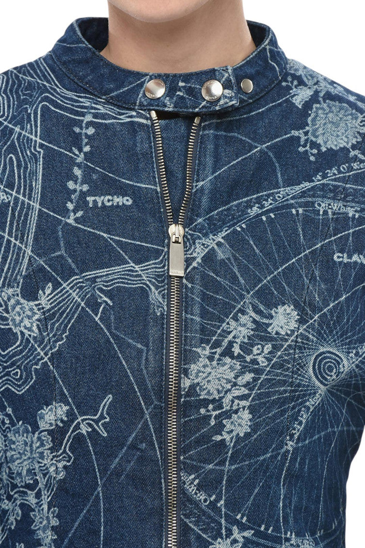 Blue Printed Band Collar Jacket 3