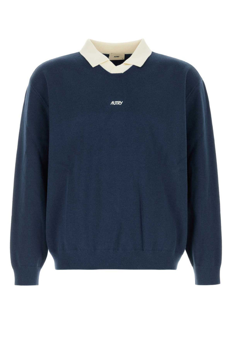 Blue Shirt Collar Sweatshirt 1
