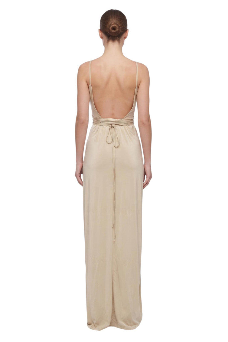 Beige V Neck Maxi Dress 2