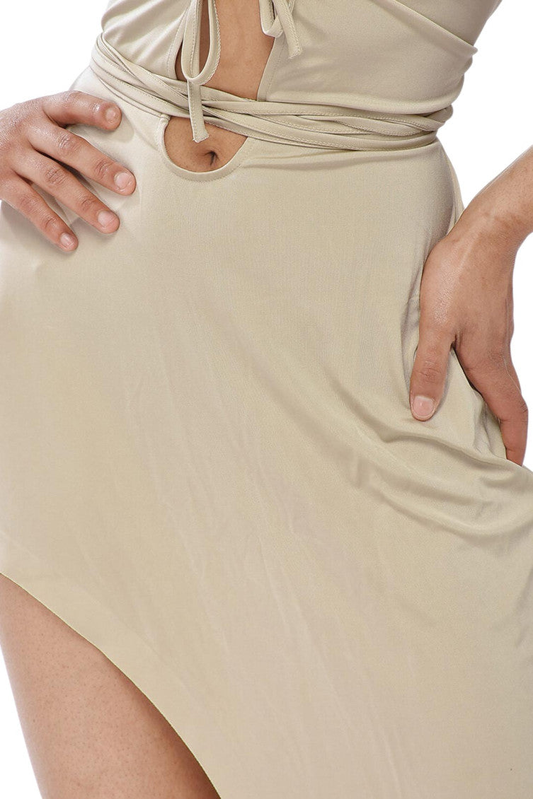 Beige V Neck Maxi Dress 3