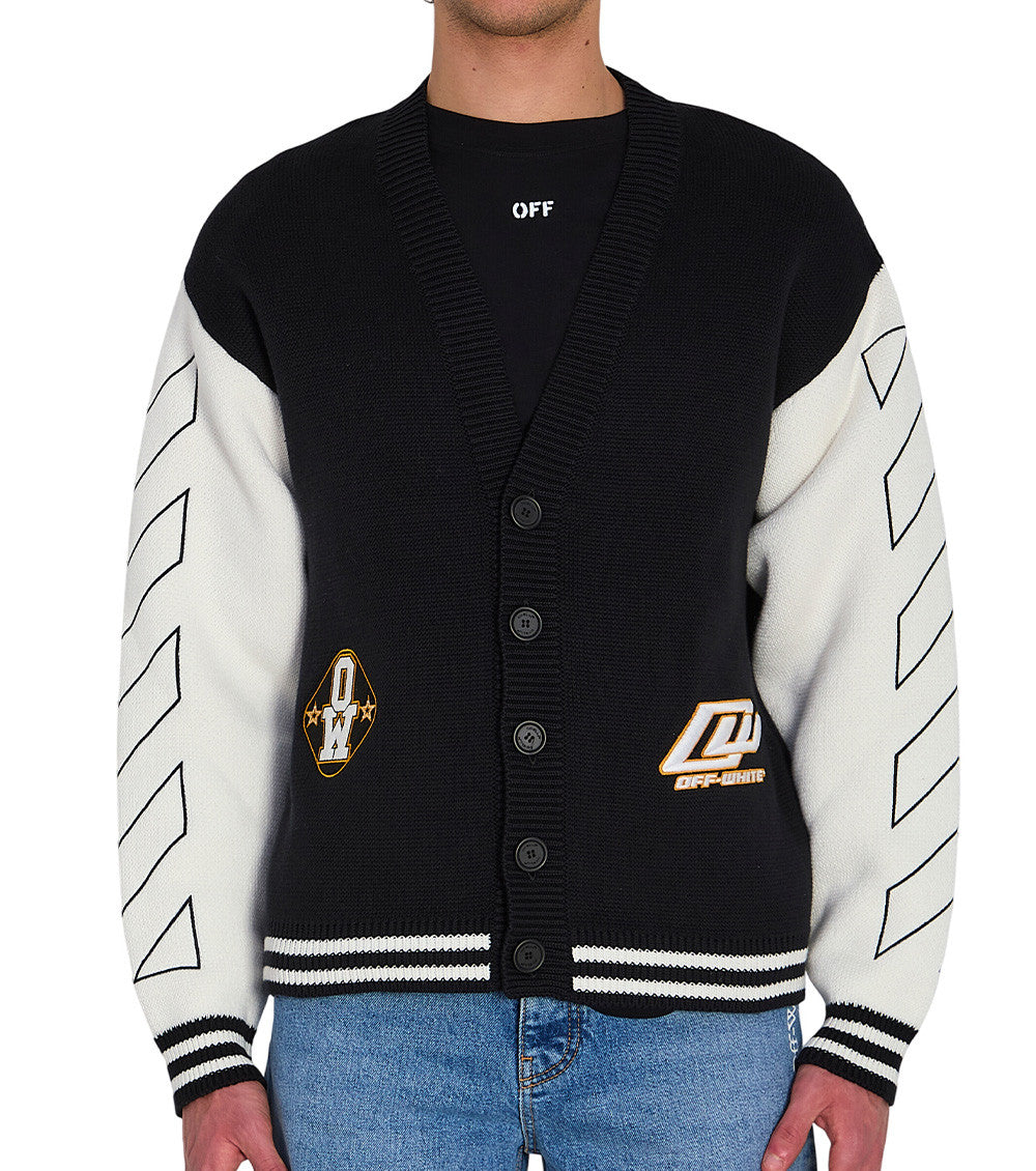 Black V Neck Varsity Cardigan 1